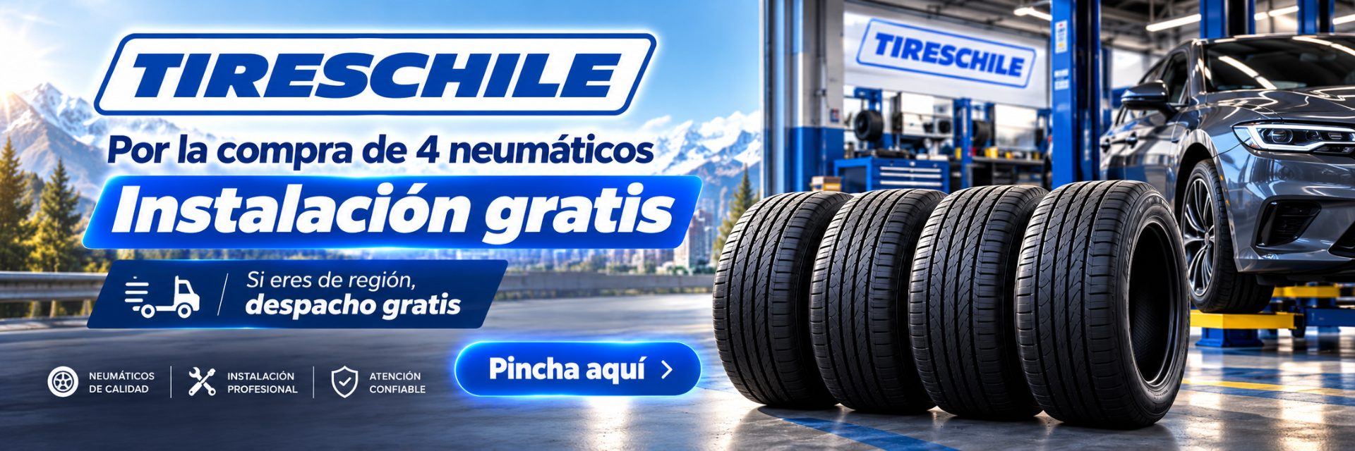 Instalación gratis por la compra de 4 neumáticos